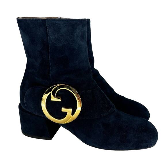 Gucci Blondie Block Heel Booties in Blue Suede - Picture 7 of 14